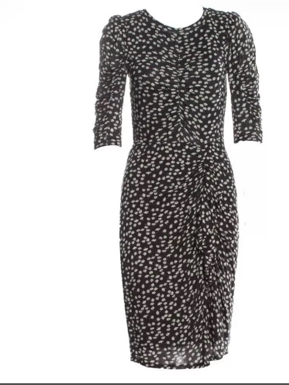 Rebecca Taylor Floral Fizz Ruched Daisy Puff Sleeve Midi Dress XS